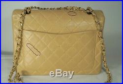 Vintage CHANEL 1986-88 Medium Beige Caviar Leather Timeless Classic Flap Bag
