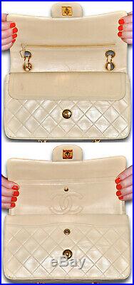 Vintage CHANEL 9 2.55 Quilted Lambskin Double Flap Beige / Nude Handbag Bag