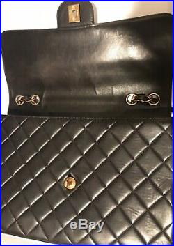 Vintage CHANEL Black Lambskin Jumbo Single Flap Bag 24kt Gold Plated Hardware