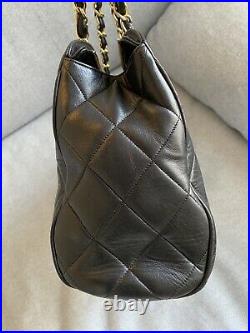 Vintage CHANEL Black Quilted Duffle Shoulder Bag with Gold Chain