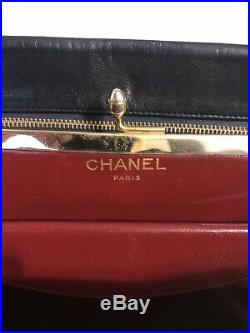 Vintage CHANEL Black/Red Quilted Gold CC Logo Lambskin Chain Shoulder Bag Wallet