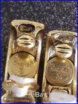 Vintage CHANEL Designer Gold Made In France CC Clip On Large Hoop Earrings 1980s