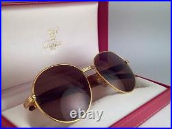 Vintage Cartier Bagatelle Gold & Wood 55/18 Full Set Brown Lens 18k Sunglasses