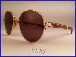 Vintage Cartier Bagatelle Gold & Wood 55/18 Full Set Brown Lens 18k Sunglasses