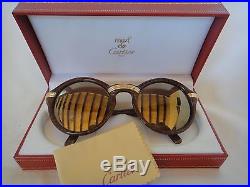 Vintage Cartier Cabriolet Round Brown Big 52 Sunglasses 18k Gold France 1990's