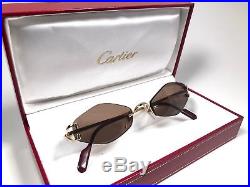 Vintage Cartier Capri Rimless Gold Brown Lenses Sunglasses Made In France