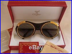 Vintage Cartier Diabolo Gold 53mm Black 24k Sunglasses 18k Gold France