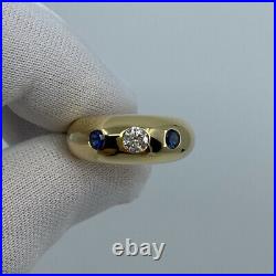 Vintage Cartier Diamond & Blue Sapphire 18k Yellow Gold Three Stone Gypsy Ring