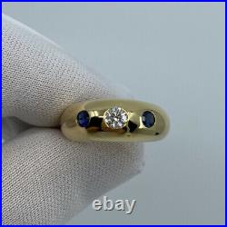 Vintage Cartier Diamond & Blue Sapphire 18k Yellow Gold Three Stone Gypsy Ring
