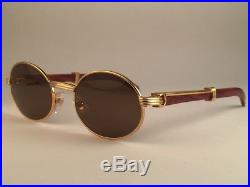 Vintage Cartier Giverny Gold & Wood 49/20 Small Brown Lenses France Sunglasses