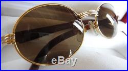 Vintage Cartier Giverny Gold & Wood 51/20 Full Set Brown Lens France Sunglasses