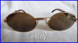 Vintage Cartier Giverny Gold & Wood 51/20 Full Set Brown Lens France Sunglasses