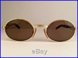 Vintage Cartier Giverny Gold & Wood 53/20 Full Set Brown Lens France Sunglasses