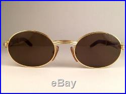 Vintage Cartier Giverny Gold & Wood 53/22 Full Set Brown Lens 18k Sunglasses