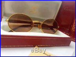 Vintage Cartier Giverny Gold & Wood 55mm Brown Lens France Sunglasses Full Set