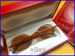 Vintage Cartier Giverny Gold & Wood 55mm Brown Lens France Sunglasses Full Set