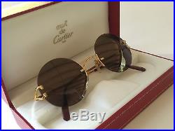 Vintage Cartier Madison Round Gold 49mm Brown Lens France Sunglasses