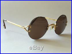 Vintage Cartier Madison Round Gold 49mm Brown Lens France Sunglasses