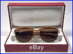 Vintage Cartier Malmaison Bubinga Precious Light Wood 54mm Sunglasses France 18k