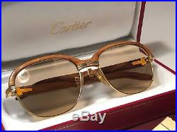 Vintage Cartier Malmaison Bubinga Precious Light Wood 56mm Sunglasses France 18k