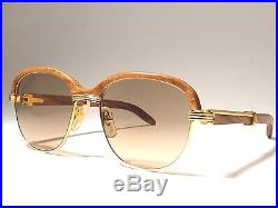 Vintage Cartier Malmaison Bubinga Precious Light Wood 56mm Sunglasses France 18k
