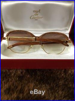 Vintage Cartier Malmaison Palisander Wood 54mm 17 Sunglasses France 18k