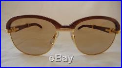 Vintage Cartier Malmaison Palisander Wood 54mm 17 Sunglasses France 18k