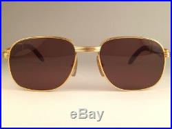 Vintage Cartier Monceau 18k Gold & Wood 53/18 Drake Brown Lens France Sunglasses