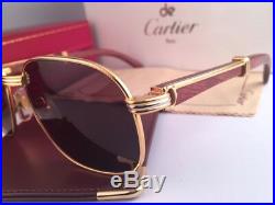 Vintage Cartier Monceau 18k Gold & Wood 53/18 Drake Brown Lens France Sunglasses