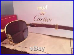 Vintage Cartier Monceau Gold & Wood 53/18 Drake Brown Lenses France Sunglasses