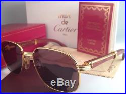 Vintage Cartier Monceau Gold & Wood 55/18 Drake Brown Lenses France Sunglasses
