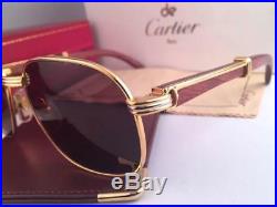 Vintage Cartier Monceau Gold & Wood 55/18 Drake Brown Lenses France Sunglasses