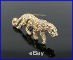 Vintage Cartier Panther 3.50ct Diamond & Emerald 18K Yellow Gold Brooch Panthere