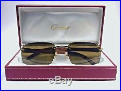 Vintage Cartier Rimless Precious Wood Motif C Decor Sunglasses France 18k