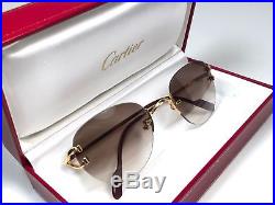 Vintage Cartier Salisbury Rimless Brown Gradient Lens Sunglasses Made In France