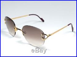 Vintage Cartier Salisbury Rimless Brown Gradient Lens Sunglasses Made In France