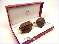 Vintage Cartier Salisbury Rimless Gold Brown Lenses Sunglasses Made In France