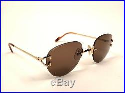 Vintage Cartier Salisbury Rimless Gold Brown Lenses Sunglasses Made In France