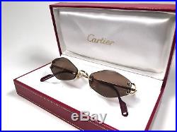 Vintage Cartier Soho Rimless Gold Brown Lenses Sunglasses Made In France