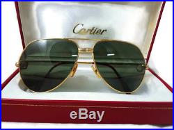 Vintage Cartier Vendome 62mm Aviator Green Lens Vintage Sunglasses France 18k