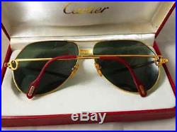 Vintage Cartier Vendome 62mm Aviator Green Lens Vintage Sunglasses France 18k