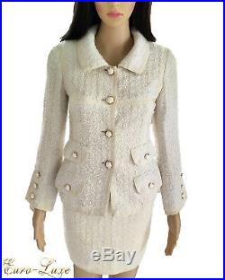 Vintage Chanel Ivory & Gold Camellia Fantasy Tweed Jacket Suit Fr 34/ 36 2 4