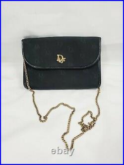 Vintage Christian Dior Black Clutch Logo Bag With Gold Metal Chain Retail $890