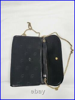 Vintage Christian Dior Black Clutch Logo Bag With Gold Metal Chain Retail $890