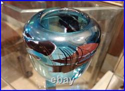 Vintage Claude Morin Vase Thick Glass France Abstract Blue Golden Rare Old 20th