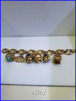 Vintage Etruscan 18 Karat Yellow Gold Multi Gems Charm Bracelet Jewelry 120.2 Gr
