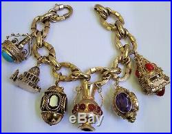 Vintage Etruscan 18 Karat Yellow Gold Multi Gems Charm Bracelet Jewelry 120.2 Gr