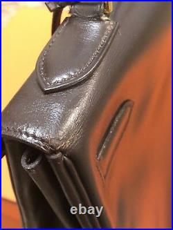 Vintage HERMES Paris Kelly Sellier 32 Brown Leather Womens Bag