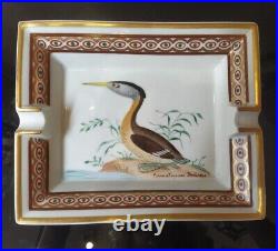 Vintage Hermes Ashtray Porcelain France Bird Cigar Authentic Polychrome Golden