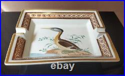 Vintage Hermes Ashtray Porcelain France Bird Cigar Authentic Polychrome Golden
